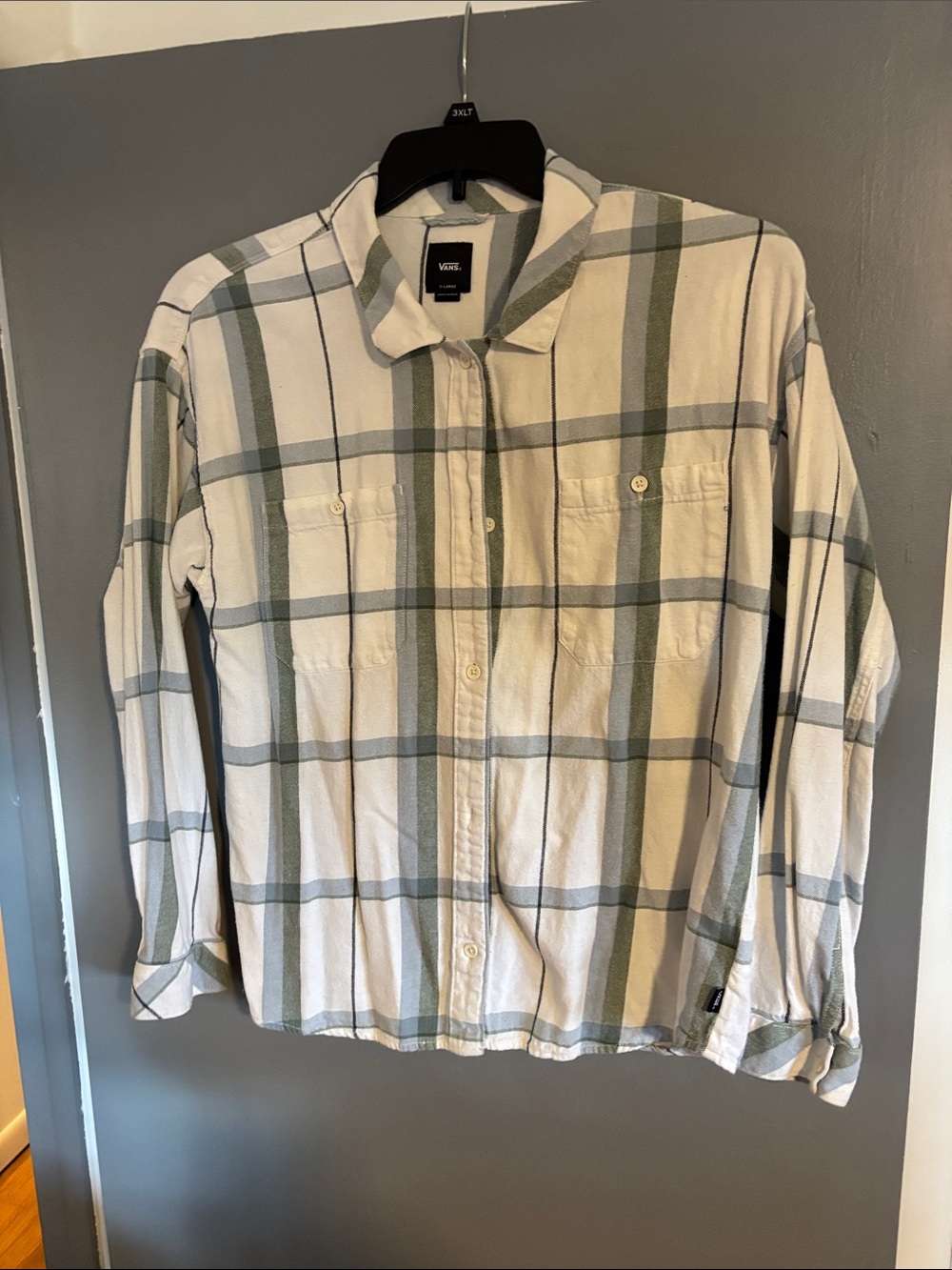 Vans Cream and Sage Plaid Button-Down Shirt